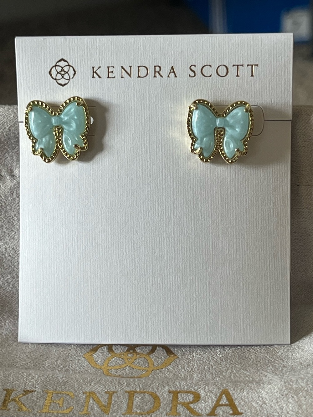 Kendra Scott Haley Bow mint teal/light Aqua Mother Of Pearl Gold Stud Earrings